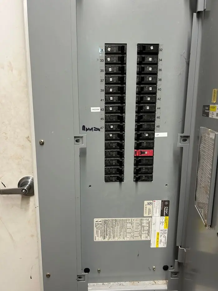 Large commercial breaker panel installed by TK Electric