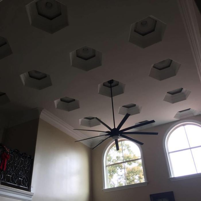 Vaulted ceiling fan and recessed lighting installed by TK Electric
