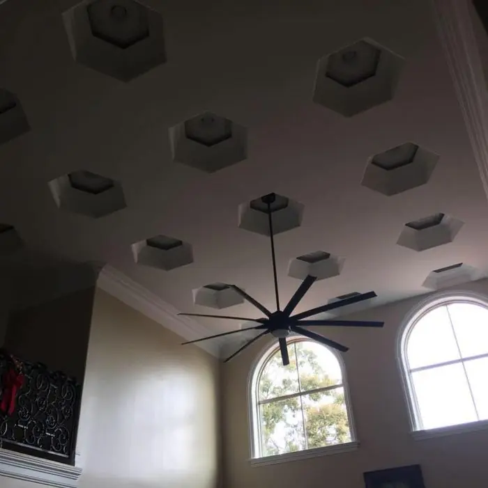 Vaulted ceiling fan and recessed lighting installed by TK Electric